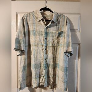 Tommy Bahama Men's Plaid Shirt - Green and Cream Sz XL 100% Silk